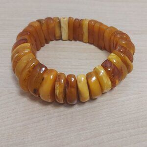 Natural Baltic Amber Beaded Bracelet – Warm Honey & Cognac Tones, One-of-a-Kind